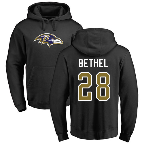 Men Baltimore Ravens Black Justin Bethel Name and Number Logo NFL Football 28 Pullover Hoodie Sweatshirt